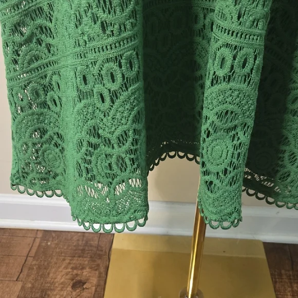 Chico’s Kelly Green Crochet-Style Lace Dress NWT Long Sleeve Midi Embroidered - Picture 5 of 10